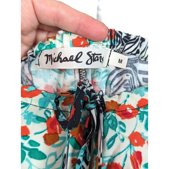 MICHAEL STARS Beachy Boho Hippie Coastal Floral Wide-Leg Drawstring Pants MED - Picture 7 of 8